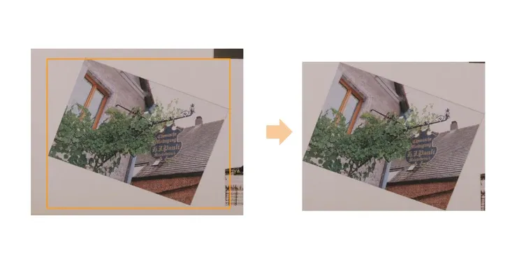 トリミングされた傾きがある写真のサンプル